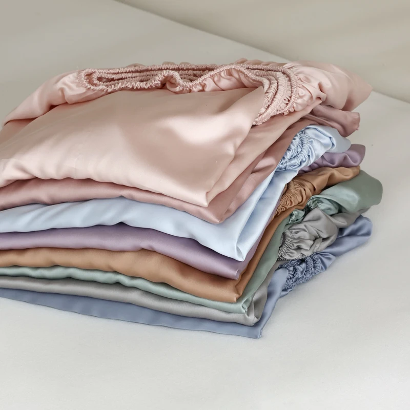 Luxurious Mulberry Silk Fitted Sheet with Elastic Bands Full Around Mattress Cover Smooth Non-Slip Bed Cover 100/120/160/180/200