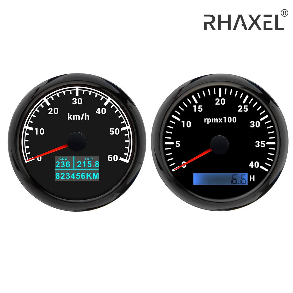 

RHAXEL 85mm (3 3/8'') 2 Gauge Kit GPS Speedometer 200KM/H Odometer Tachometer for Auto Yachts with Hour Meter Backlight 12V 24V
