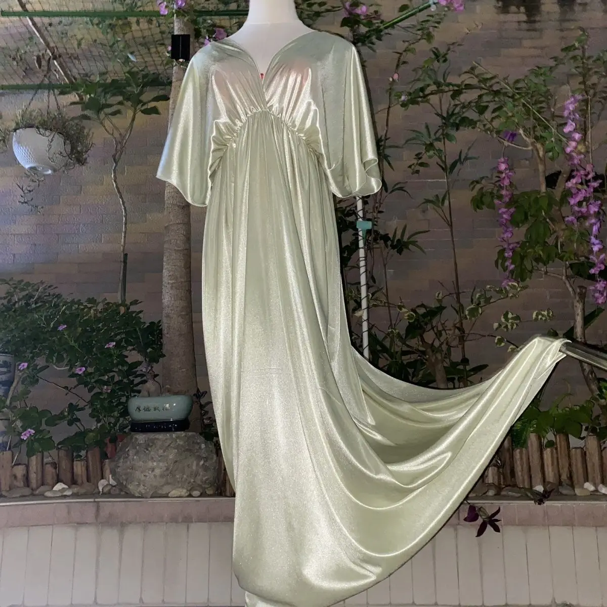 Glossy Women Satin Long Dress Batwing Sleeve Loose Night Dress Plus Size Sleeping Robe
