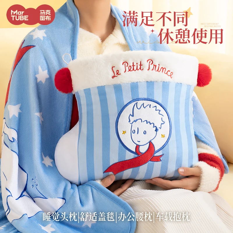 Kleine Prins Cartoon Kerstsokken Kussen Deken Twee-in-één Dutje Kussen Deken Dual-Purpose Meisje Verjaardagscadeau