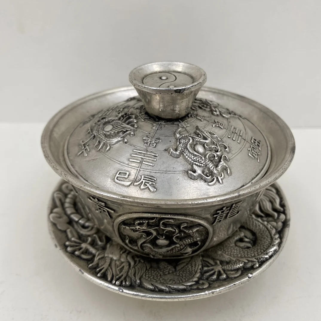 Chinese Elaboration,Tibet Silver Engrave Bowl“The Four Great Divine Beasts ”,Metal Crafts,Home Decoration,Free Delivery,Collect