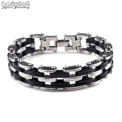 Wide Stainless Steel Link Chain Bracelets & Bangles Men's Cuff Wristband Biker Motorcycle Black Rudder Silicone Bracelet