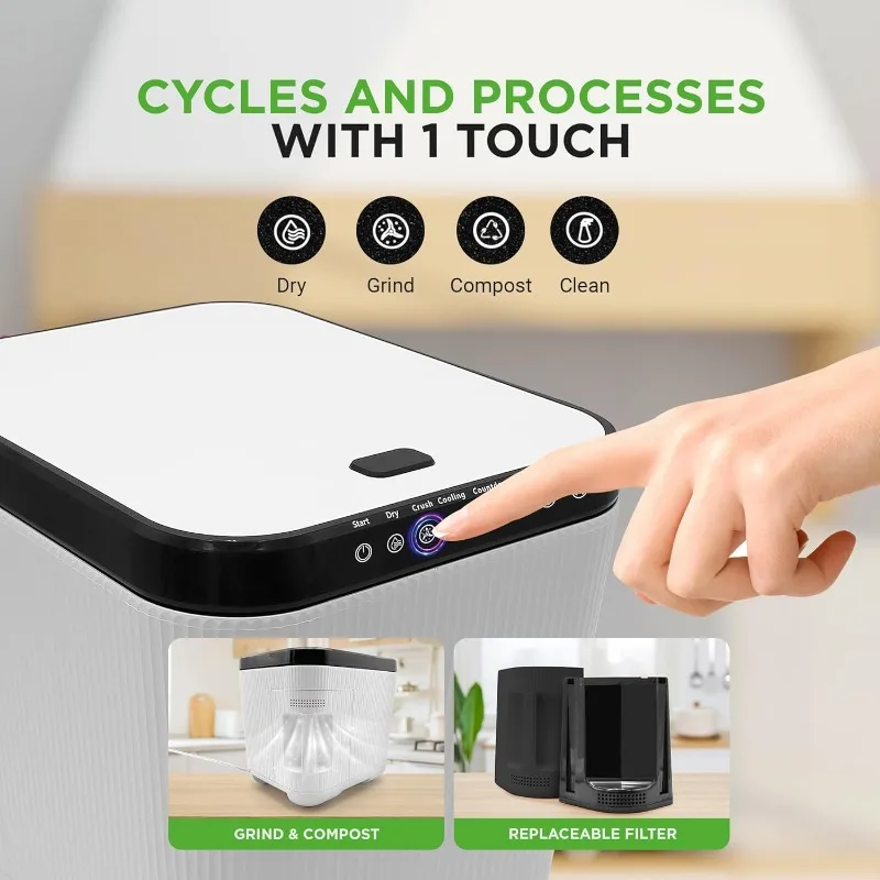 Compostor de cocina eléctrico Nutrichef 3L: material orgánico y restos de alimentos de Compost |   Contenedor de abono automático para encimera, blanco