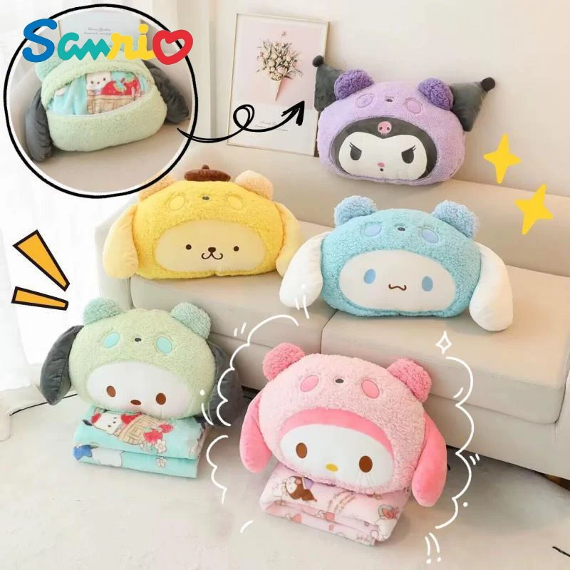 Anime Kawai Sanrios moja melodia Cinnamoroll Kuromi Pochacco kreskówka przemieniona Panda śliczna poduszka poduszka koc chłodzący