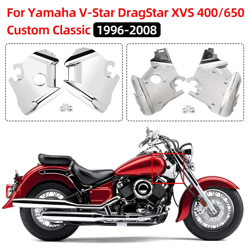 1 Pair Motorcycle Chrome Black Front Frame Side Cowl Neck Cover For Yamaha XVS650 Drag Star V-Star 650 Custom Classic 1996-2008