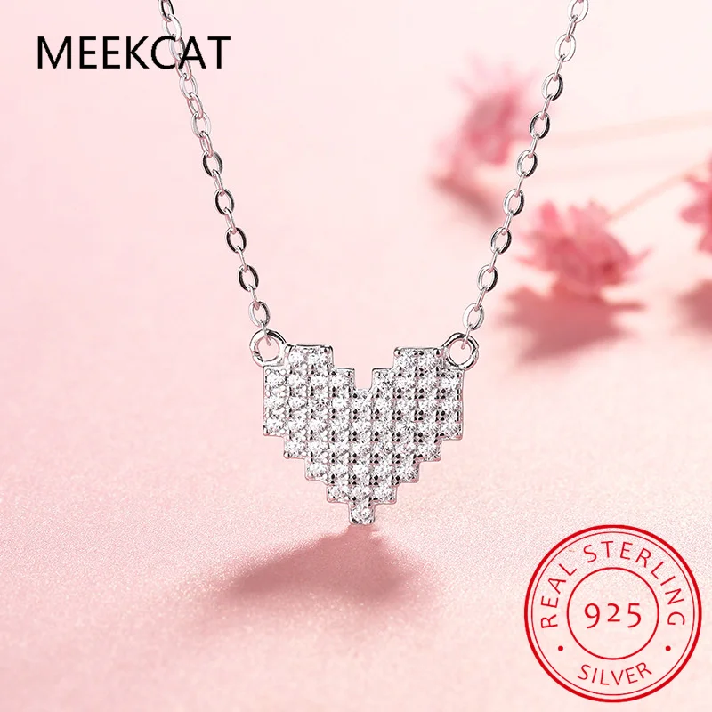 

Genuine 925 Sterling Silver Romantic Heart CZ Pendant Choker Necklace For Women Wedding Party Fine Jewelry Colar de Prata DS1016