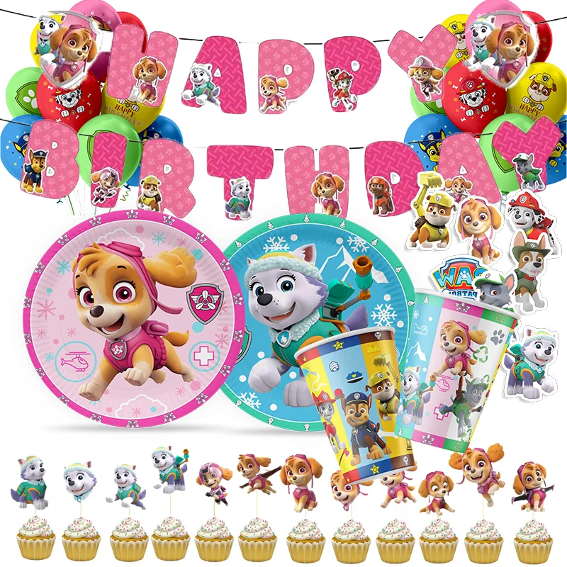 

Hot Cartoon Paw Patrol Party Supplies Napkins Tablecloth Cups Plates Balloons Dogs Theme Baby Shower Birthday Party Decor