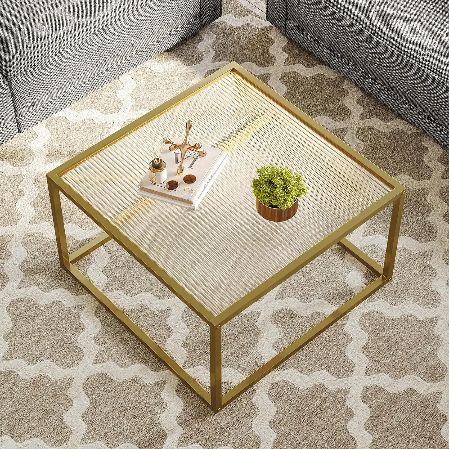 Saygoer Modern Glass Coffee Table Small Squre Coffee Tables For Large Or Small Space Unique Art Center Table For Living Room