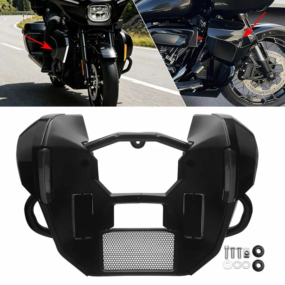 

Для мотоциклов Harley Street Glide FLHX 24-26, CVO FLHXSE 23-26, Ultra Limited: обтекатель-спойлер, низкая защитная накладка с подсветкой и защитой двигателя