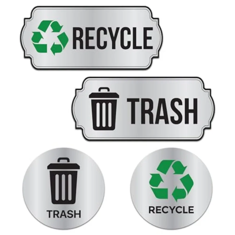 Trash and Recycle Stickers Pack Strong Adhesive, Durable, Waterproof Trash Recycle Stickers for Business and Home Use