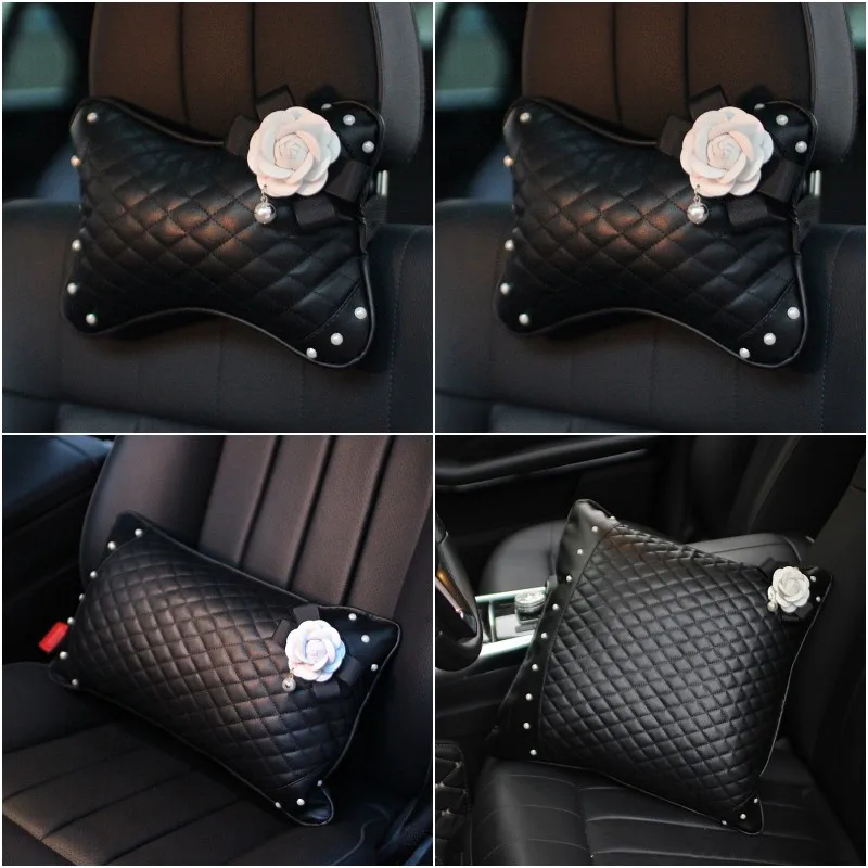 38cm Fashion Cute Car Steering Wheel Cover with Diamond Pearl Black&White Rose Flower Key Case Car Interior Accessories