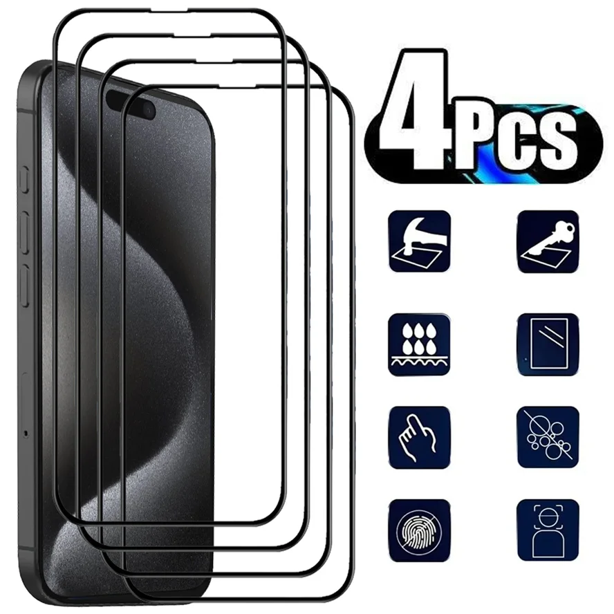 4 Pezzi, 9D Vetro Per Iphone-15 15Plus 15Pro Max Vetro Pellicola Iphone15 Plus Apple 15 Screen Protector Iphone 15 Glass Iphone 15 Pro Max Vetro Temperato