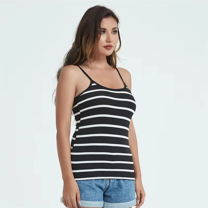 Women Summer Tanks Camis vest Fashion Casual Sleeveless Cotton Elastic Ladies Street Striped Black Tanks Tops Tees Hotsweet