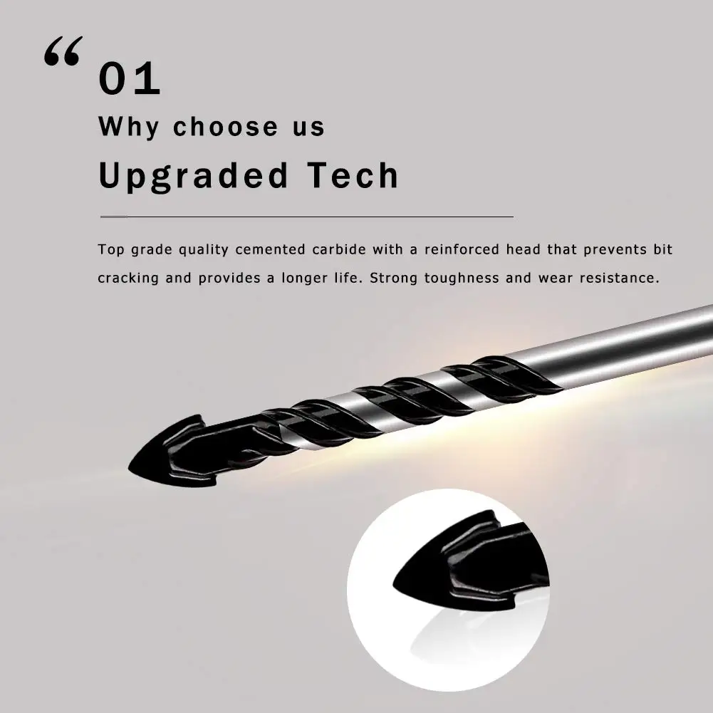 12pçs conjunto de brocas de alvenaria de carboneto de tungstênio, conjunto profissional de brocas de alvenaria para telha, broca de concreto 4mm-12mm