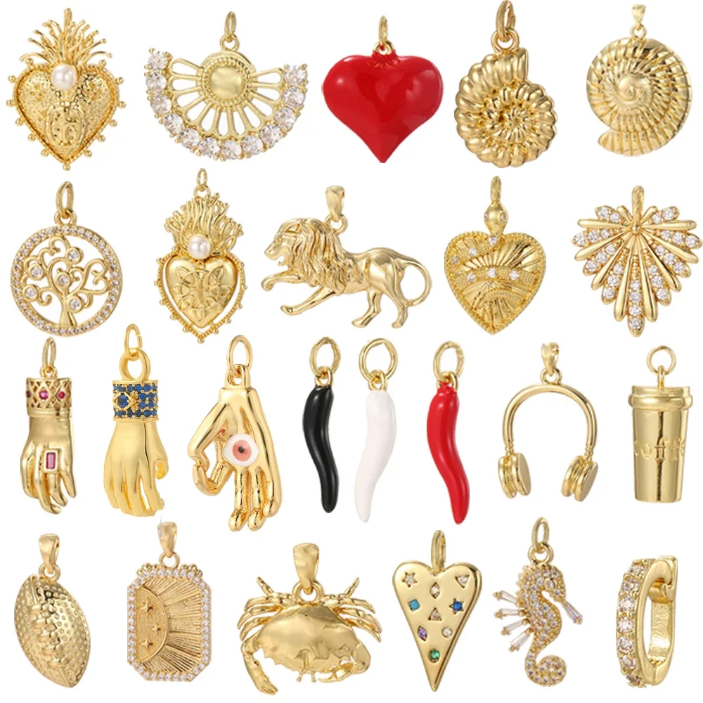 Gothic Chili Palm Charms for Jewelry Making Gold Color Heart Ocean Pendant Diy Bracelet Necklace Earrings Key Chain Resin Charms