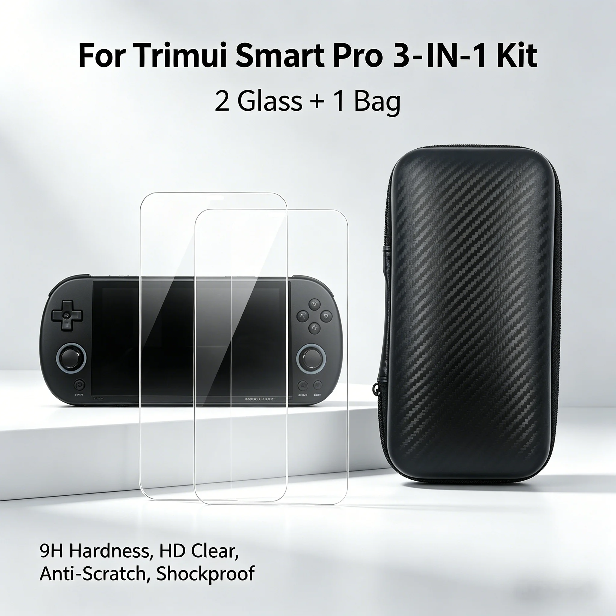 For Trimui Smart Pro Carry Case & Tempered Glass Film, Anti-