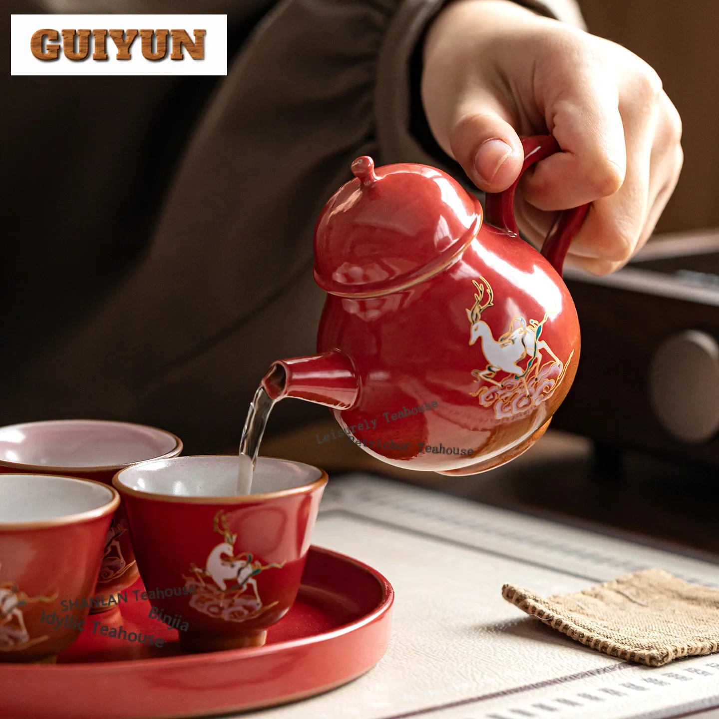 180ml Auspicious Clouds And Blessed Deer Teapot Vintage Tea Infuser Pot Tea Brewing Kettle With Ball Hole Tea Set Decoration