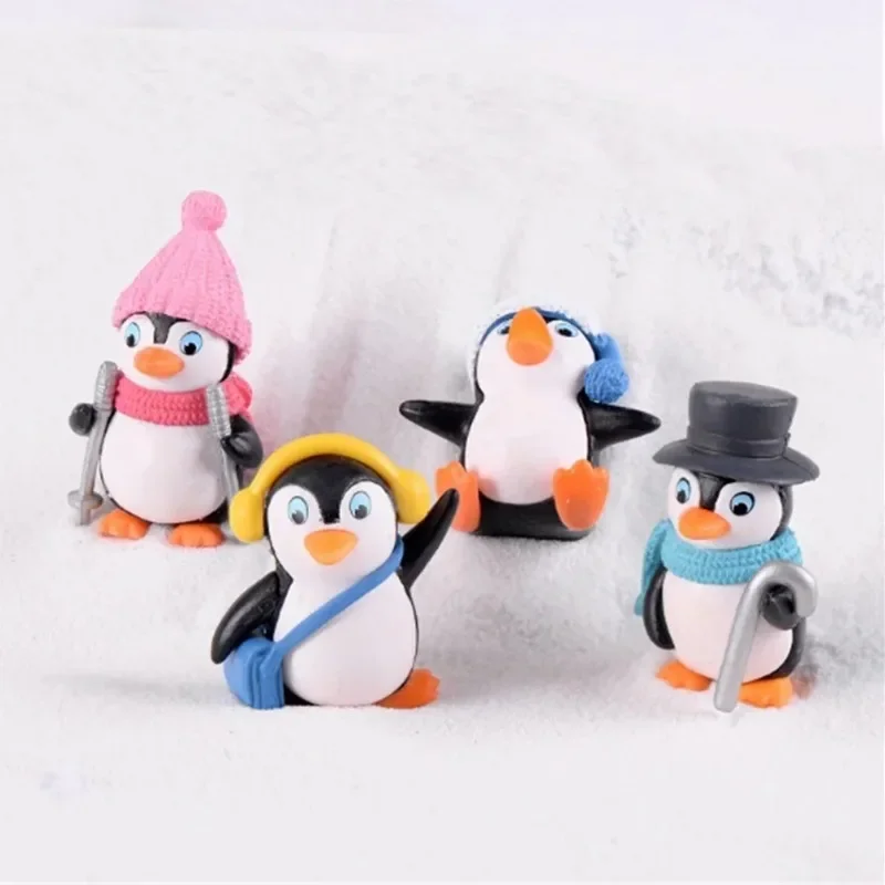 4pcs/set DIY Crafts Mini Winter Penguin Miniature Figurine Christmas Figures For Fairy Garden Gnomes Moss Terrariums Decoration