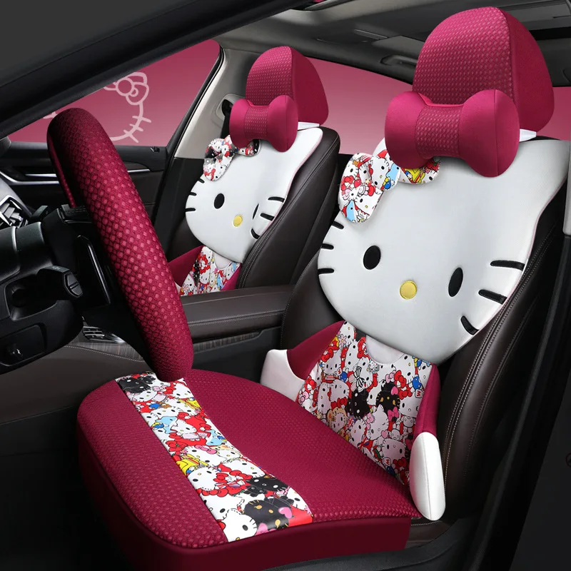 Hello Kitty Sanrios Series Anime Cute Cartoon Kawaii Four Seasons Universal Automobile Cushion Car Mats Set Girl  Holiday Gift