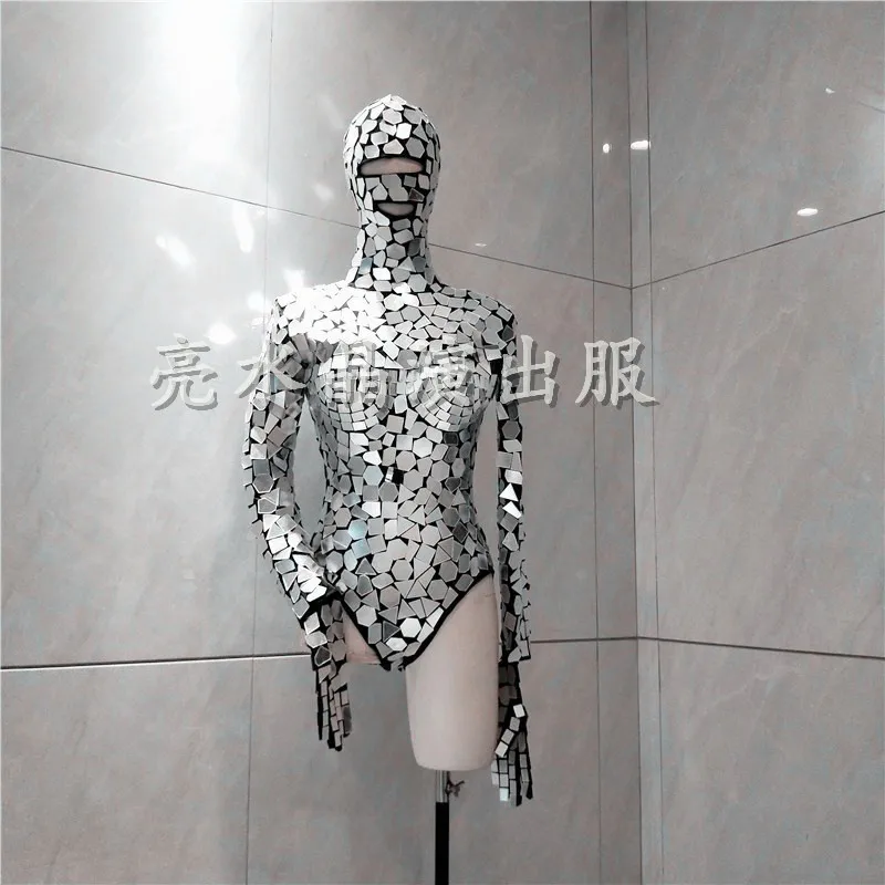 Wysokiej jakości kombinezon barowy GOGO z wysokim rozcięciem, seksowny, srebrny, europejsko-amerykański kostium sceniczny z cekinami i efektem lustra, yk