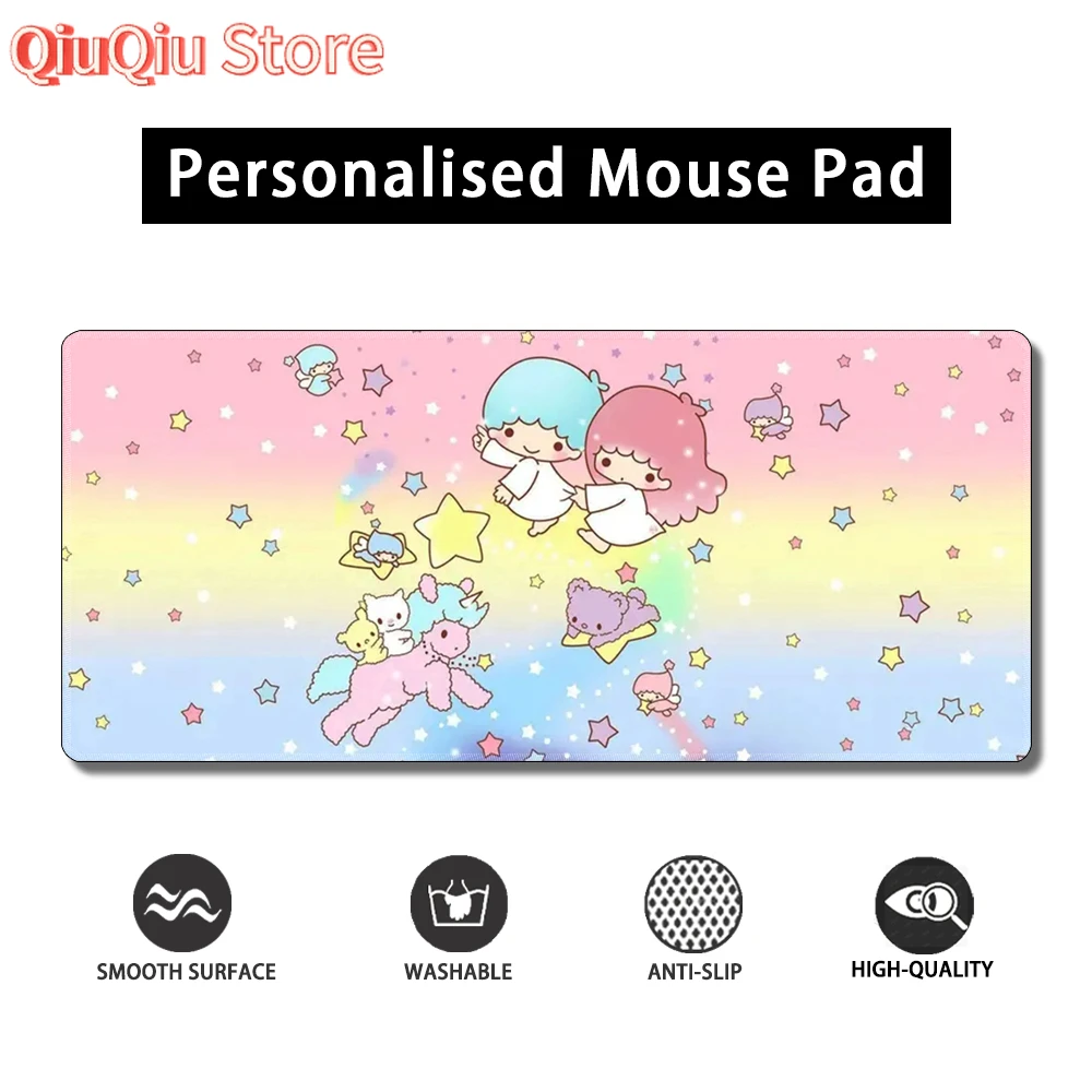 

Little Twin Stars Mouse pad Extended mousepad Waterproof Non-Slip design Precision stitched edges Cute deskmat Personalised larg