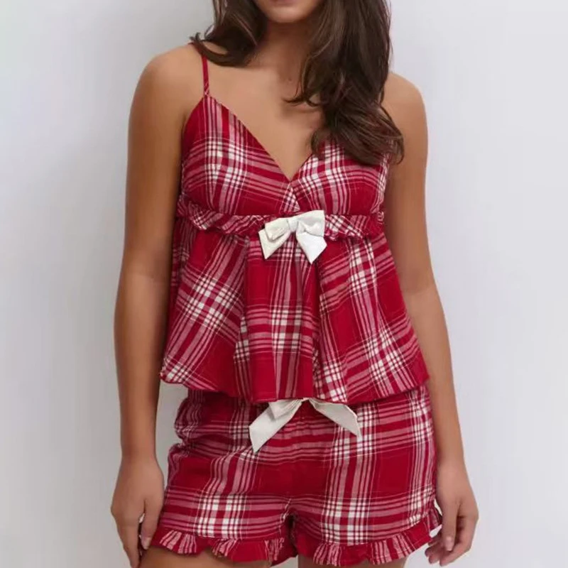 الخريف ملابس حريمي 2 قطعة دعوى موضة ريترو مثير منقوشة القوس ديكور أكمام بروتيل بنطلون السراويل ملابس الشارع الشهير غير رسمية #2