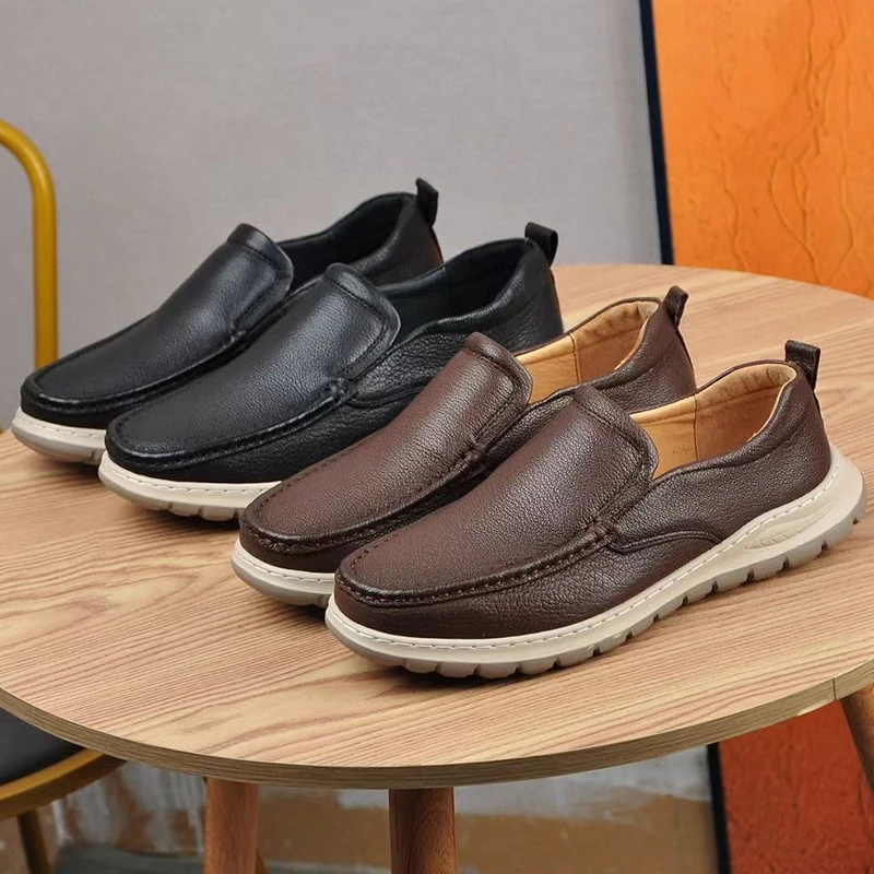 

Мужские повседневные кожаные туфли из мягкой кожи, дышащие, легкие, без шнурков, для бизнеса и повседневной носки, весна-осень