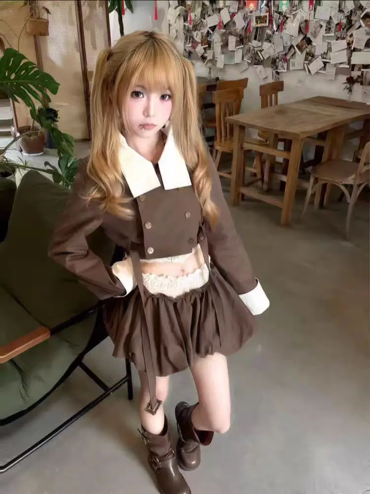 

New Preppy Style Vintage Slim 3-piece Set Women Autumn Y2k Hot Girl Sling Patchwork Short Skirt Suit Female Gothic Sexy Outfits