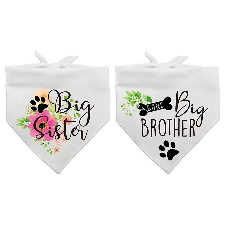 Big Sister Big Brother Pregnancy Announcement Dog Bandana Gender Reveal baby shower decoration gift Photo Prop white Pet Scarf