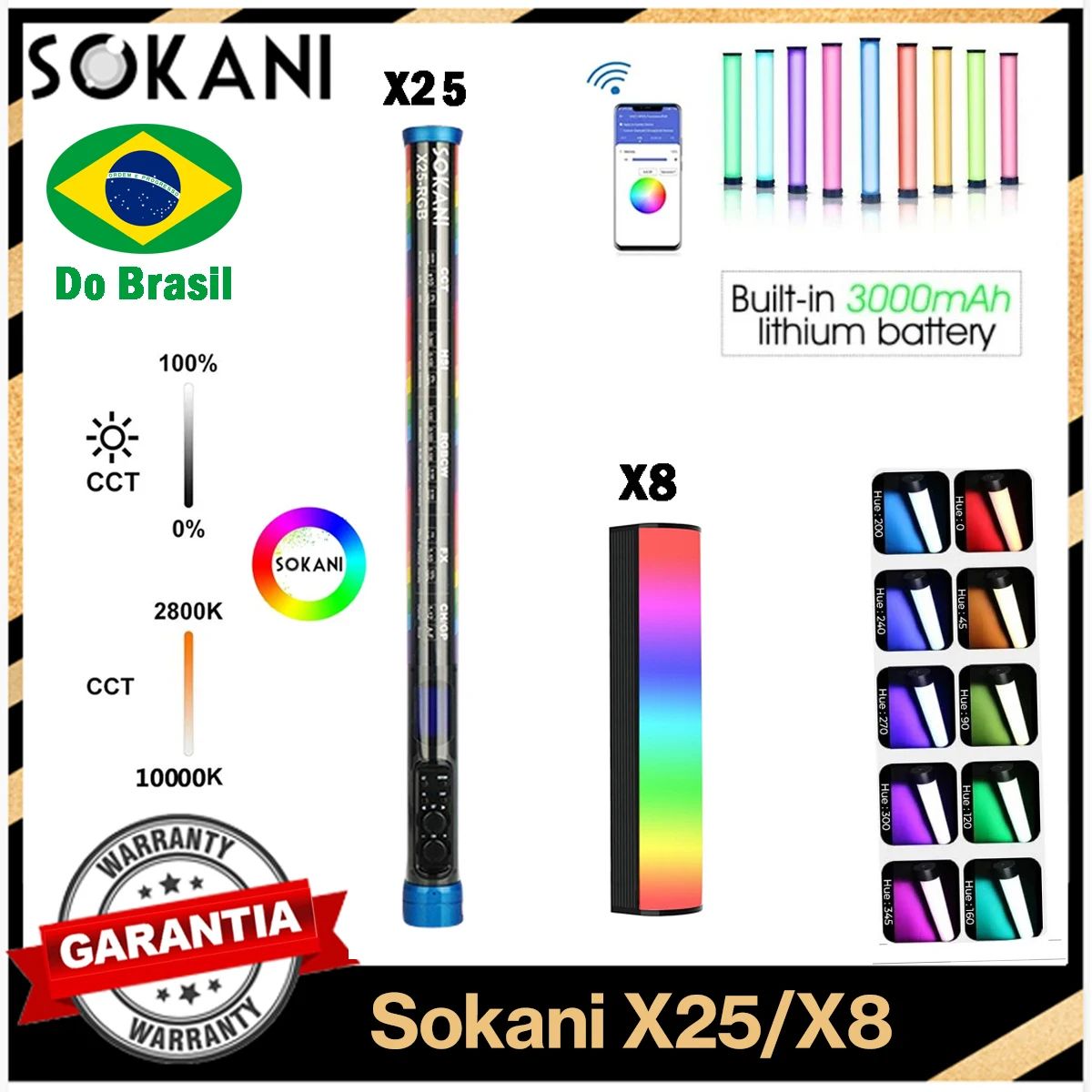 【Do Brasil】Soakni X25 X8 RGB Light Tube Stick LED Photography Light Video Soft Light APP Control YouTube Tiktok Photography