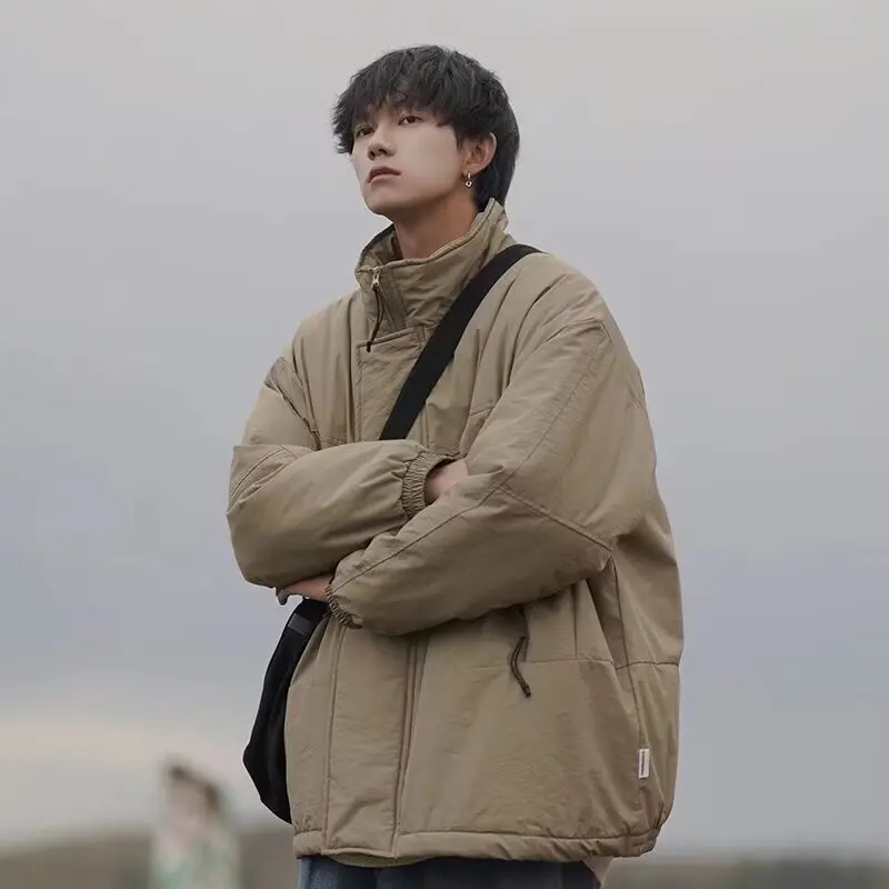 سترة قطنية ذات ياقة واقفة وظيفية وبسيطة للرجال، سترة قطنية دافئة فضفاضة ومتعددة الاستخدامات مقاومة للرياح #4