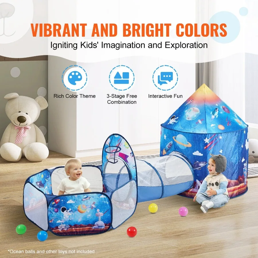 Tente de jeu 3 en 1 avec Tunnel pour garçons, filles, bébés et tout-petits, maison de jeu Pop-Up intérieure et extérieure avec sac de transport, bande Stra