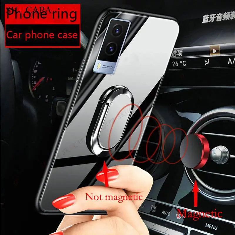 Crossbody Lanyard Tempered Glass Case For VIVO V21E 5G V21 4G V20SE V20 Pro S10E S9E S9 Y76S T1 360° Magnetic Stand Hard Cover