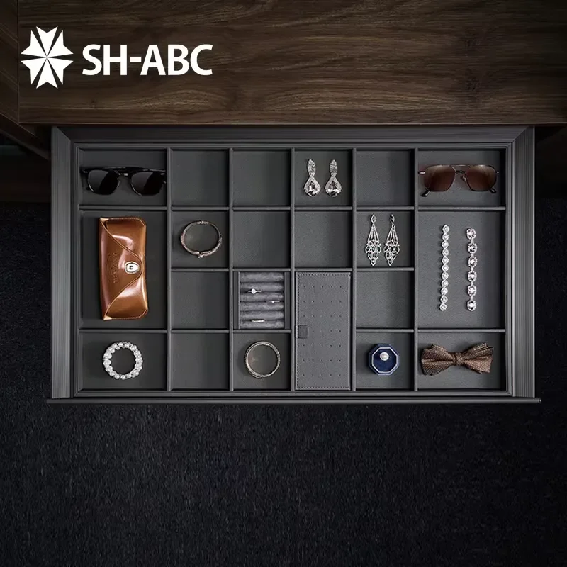 for SH-ABC Wardrobe Jewelry Tray Storage Organizer Bedroom Vanity Pull Out Leather Jewelry Tray Wardrobe Organizer