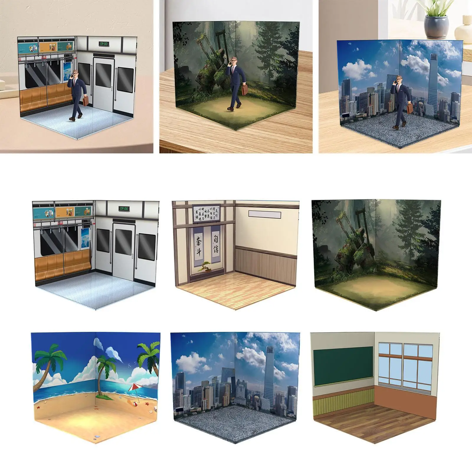 1:6 Backdrop Scene Organizer Vehicle Model Showcase, Display Photo Board Diorama, Simulation Parking Background for Diecast