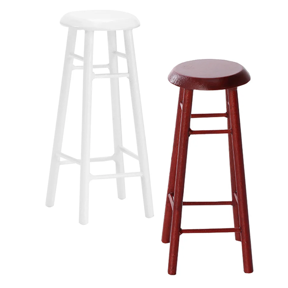 2pcs Miniature Bar Stool Wooden Diy Dollhouse Furniture For Kitchen Scene Decor Craft Tiny Home Living Room Ornament