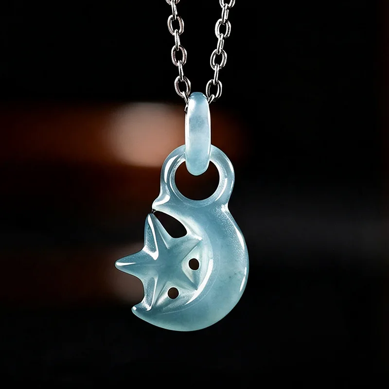 collier-pendentif-Etoile-et-lune-en-argent-s925-avec-jade-bleu-naturel-breloque-sculptee-en-jadeite-bijou-tendance-amulette-certificat-cadeau