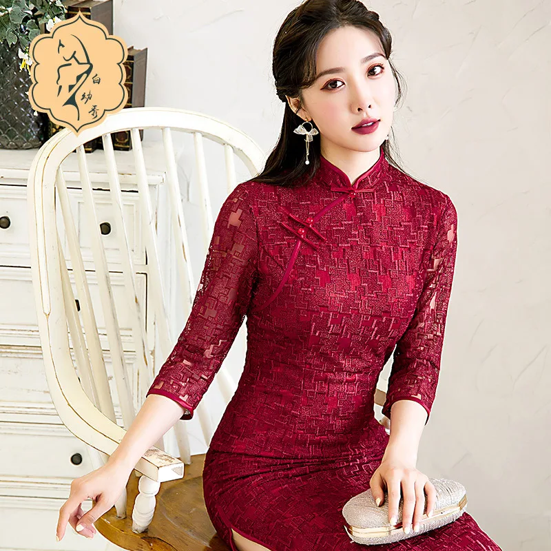 

Cheongsam Elegant Jacquard New Dress Good Quality Artistic High-End Catwalk Show Old Shanghai Waist-Tight