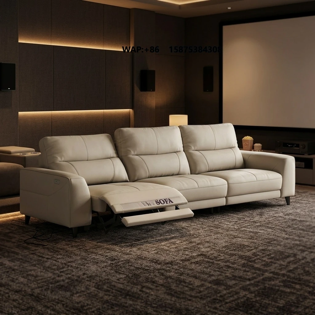 Electric Reclining Sofa with USB Charging Port and High-Density Foam Padded Seat Top-Grain Leather Recliner Couch for Living Roo