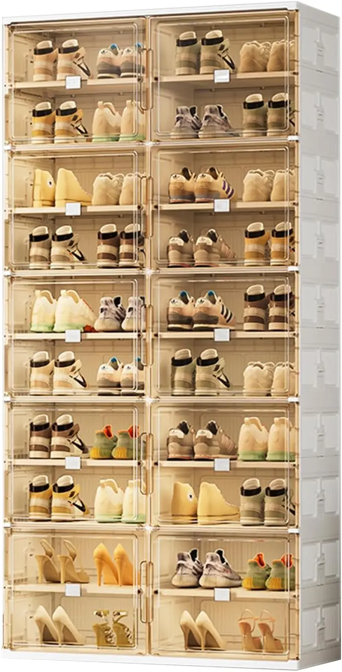 

40 Pairs Shoes Storage Cabinet of 3-Step Fast Installation,Plastic Shoe Rack with Clear Magnetic Door for Display(2 Row,10 Tier)