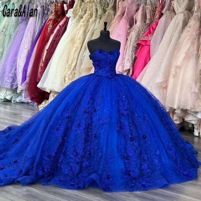 

Elegant Vestidos De 15 Quinceañera Royal Blue Quinceanera Dress 2023 3D Floral Applique Beading Sequin Sweet 16 Gowns