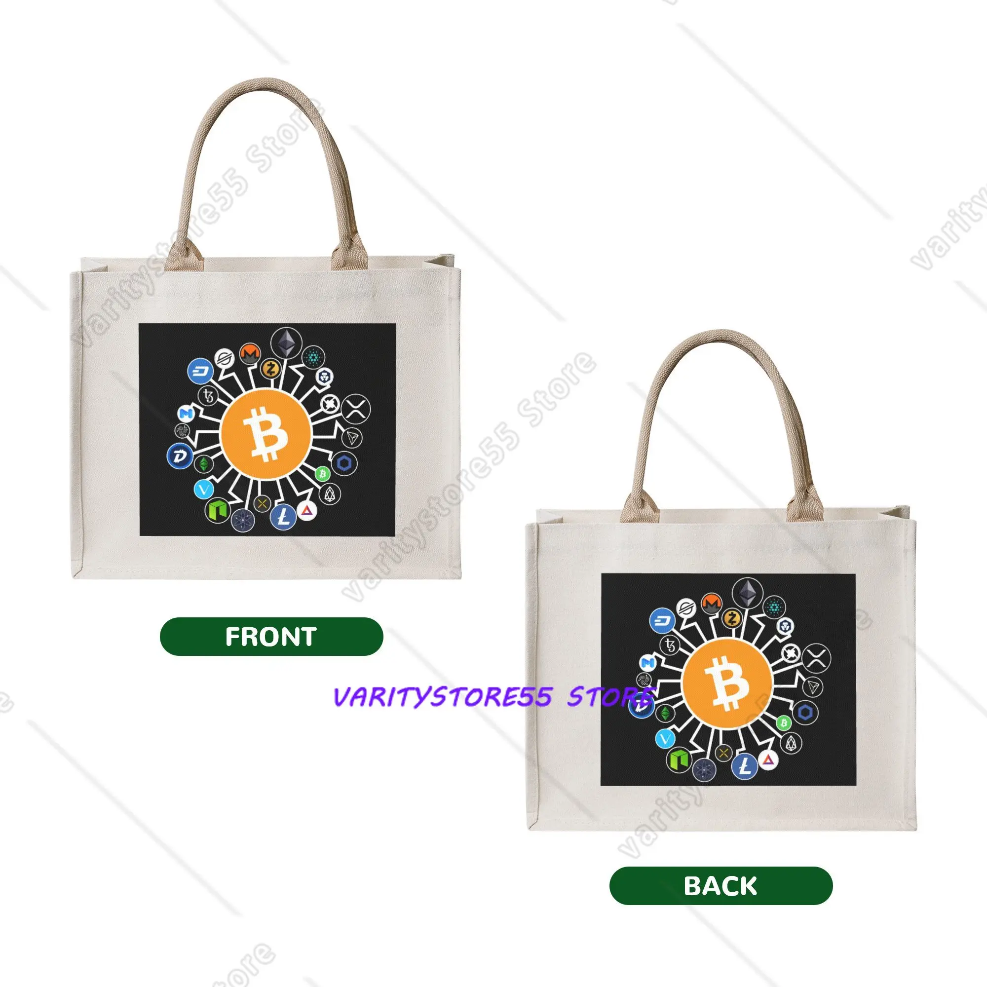 Crypto Cryptocurrency Bitcoin Chainlink Groceries Tote Shopping Bags Women Shopper Shoulder Bags Big Capacity Handbag
