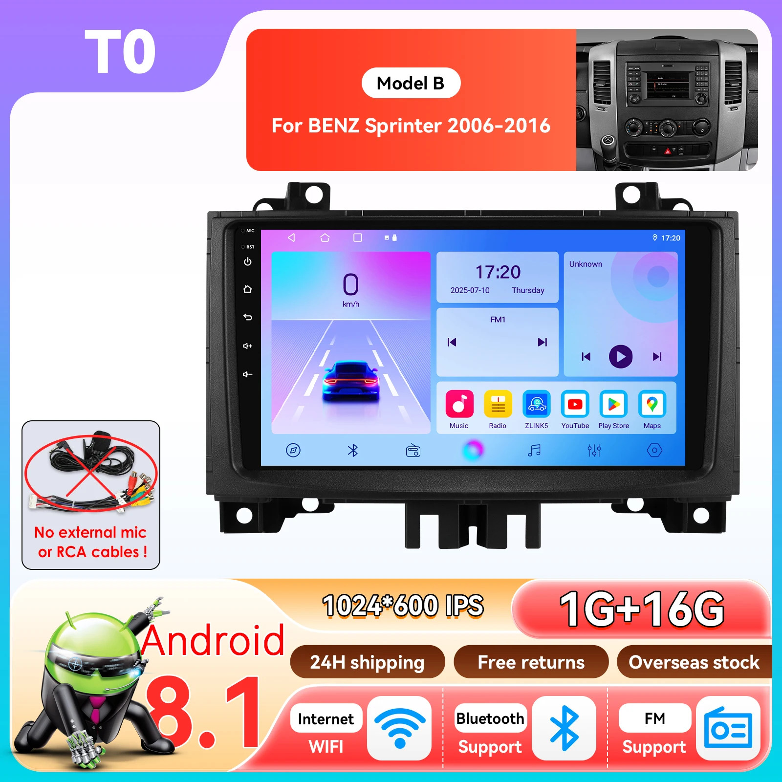 Hizpo 9 "Android 14 Voor Volkswagen VW Crafter Mercedes Benz Sprinter 2006-2016 Autoradio Multimedia Speler GPS stereo CarPlay