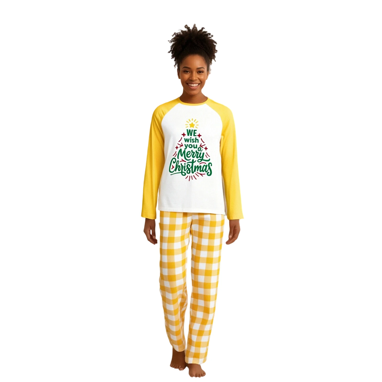 

Family Matching Christmas Pajamas Set Letter Print Tops and Plaid Pants Holiday Pajamas Sleepwear Dad Mom Kids PJs