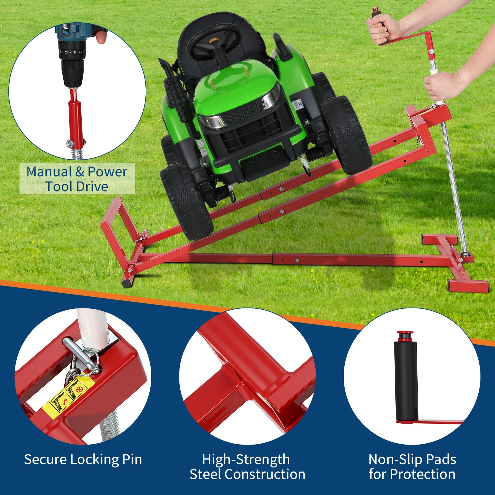 Heavy Equipment Jack Stands - แม่แรงยกเครื่องตัดหญ้าแบบพับได้สำหรับงานหนัก รับน้ำหนักได้ 880 ปอนด์ ใช้สำหรับเครื่องตัดหญ้าแบบนั่งขับ รถแทรกเตอร์