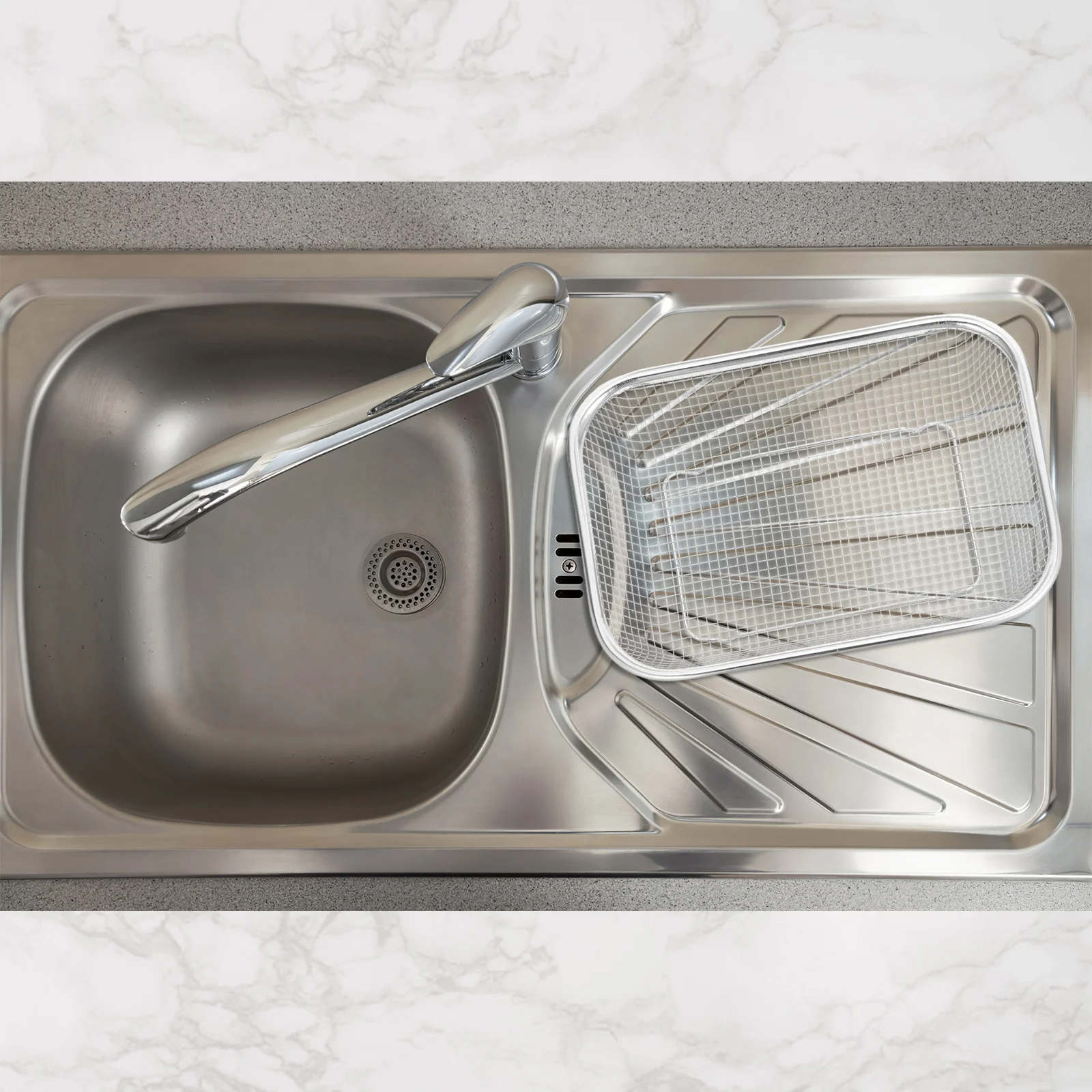 

1pc Stainless Steel Drain Basket 30X22X6Cm Thickened Fruit Vegetable Strainer Sink Colander Kitchen Storage Mesh Basket For