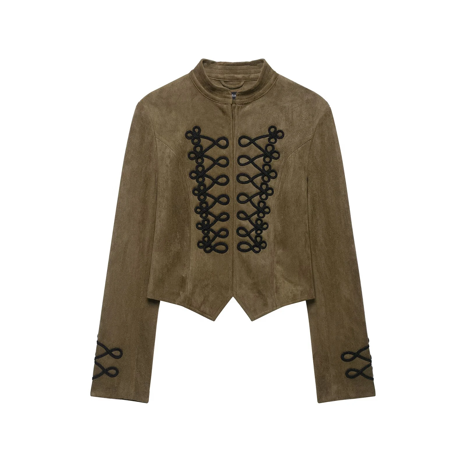 Herbst-Neuheit: Langärmeliger Stehkragen-Blazer mit Kunstfell-Textur, Knotenverschluss, Napoleon-Stil, kurze Jacke für Damen