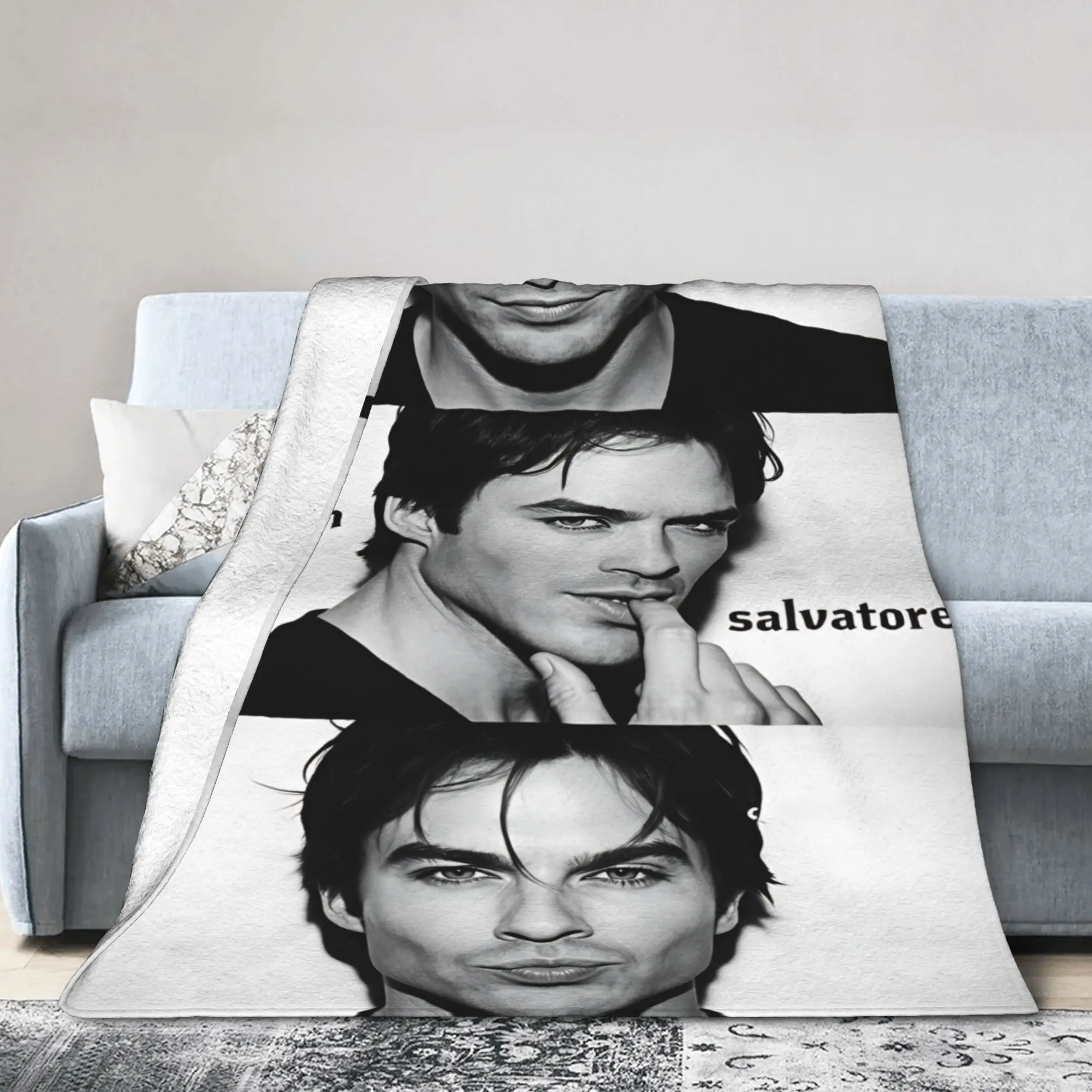 Damon Salvatore Photo Booth Multi Flannel Blanket Warm Throw Blanket for Living Room Travel Office Bedspread Sofa Bed Cover