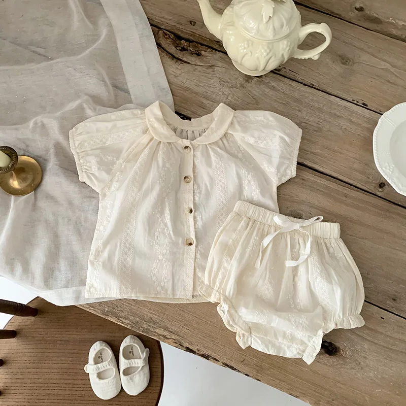 

2024 New Baby Clothing Set Sweet Peter Pan Collar Girls Tee And Bloomer 2 Pcs Suit Toddler Outwear