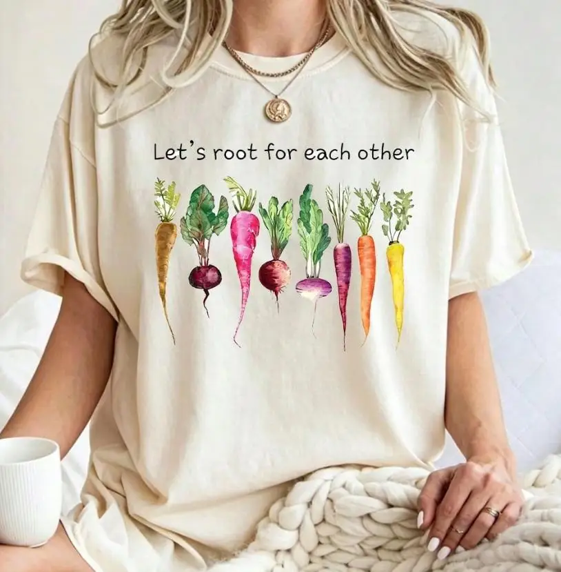 Let s Root For Each Other T Shirt Women Vegetable Garden Graphic Tee Retro Cottagecore Aesthetic Botanical Print Short Sleeve Casual Loose Fit Tops